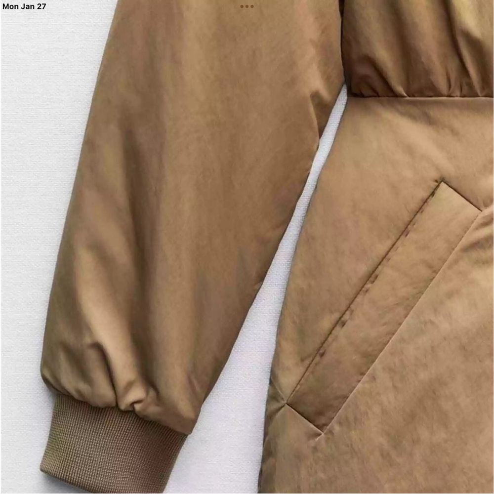 ZARA Bomber Jacket Dress Tan Zip Up Front Size XS - Picture 8 of 12